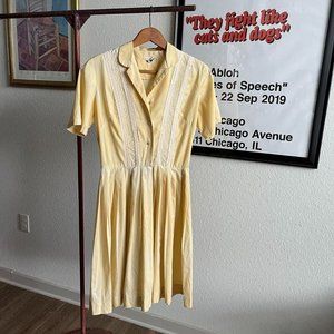 Vintage 60s 50s Faded Yellow Antique Full Dress